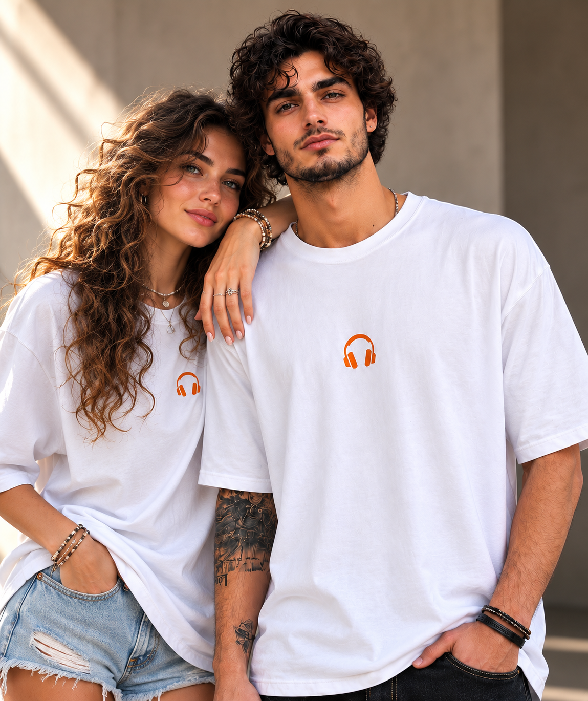 Headphone Oversized Drop Shoulder Tshirt-White Colour