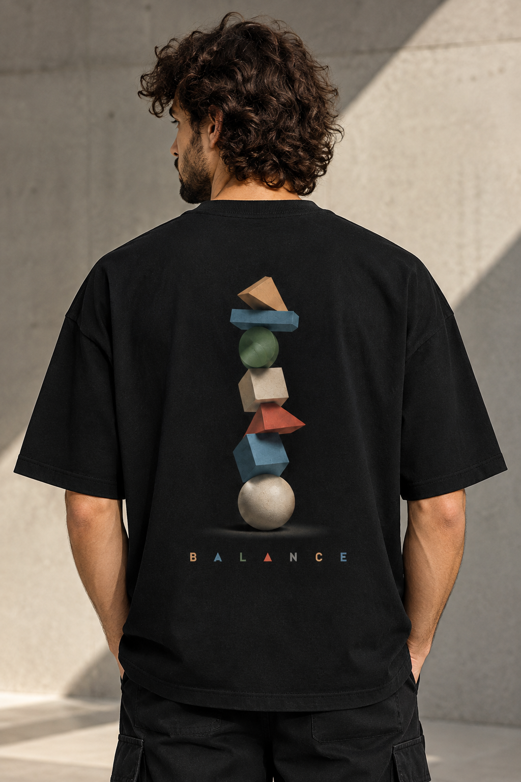 Balance Oversized Drop Shoulder Streetwear-Black