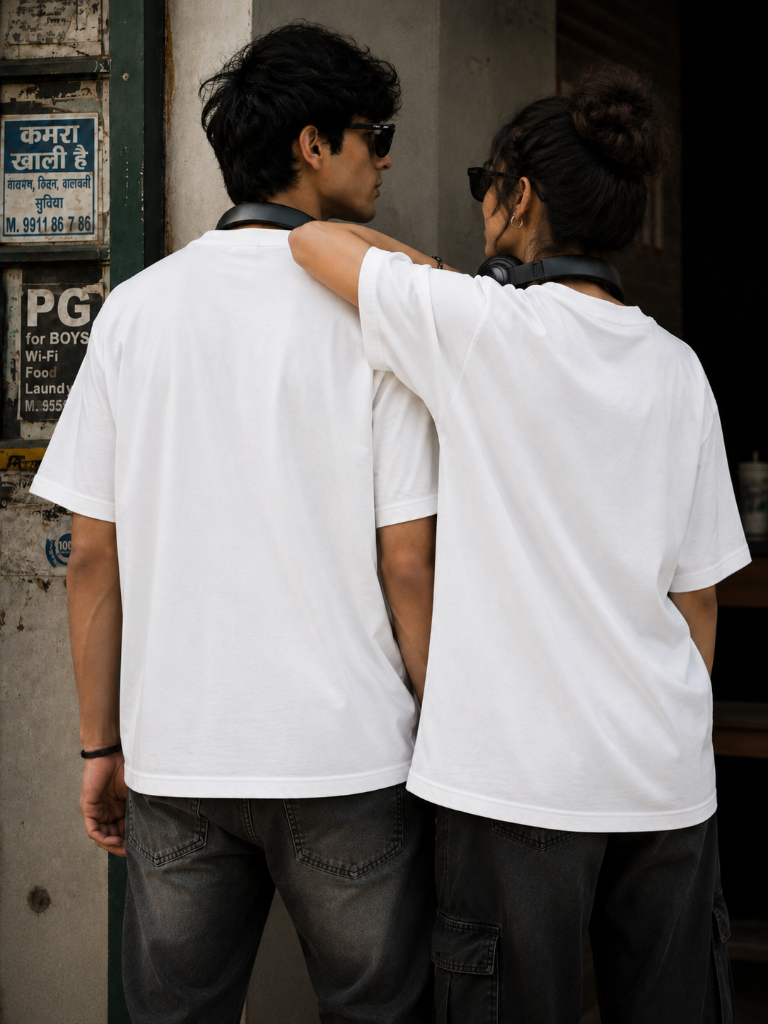Live Through Music-Oversized Drop Shoulder Tshirt-White Colour