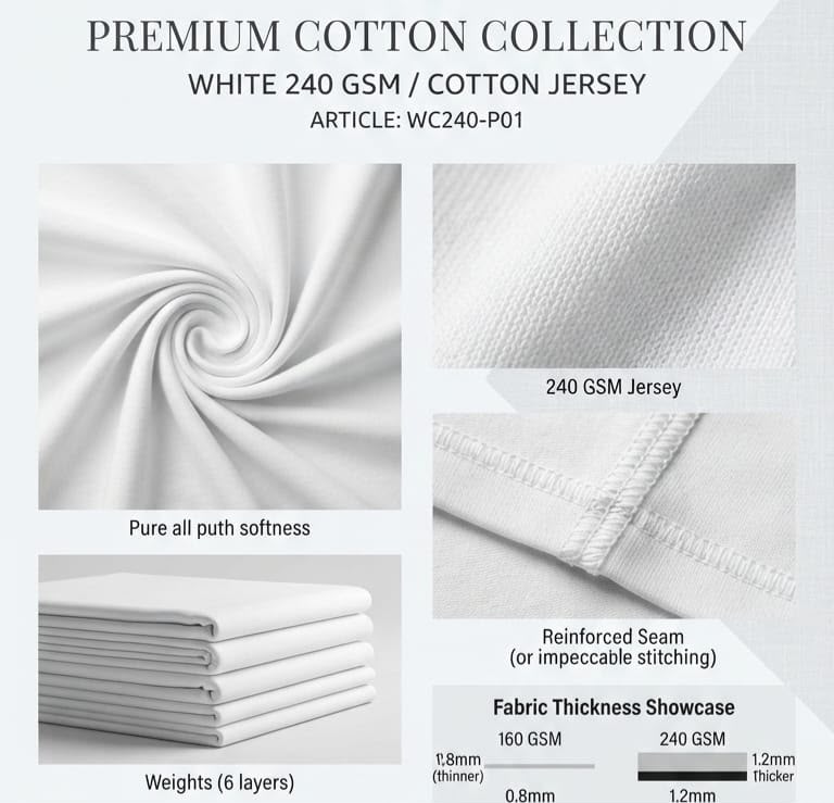 MINIMALIST REGULAR SLIM FIT WHITE TEE- FRENCH TERRY 240 GSM