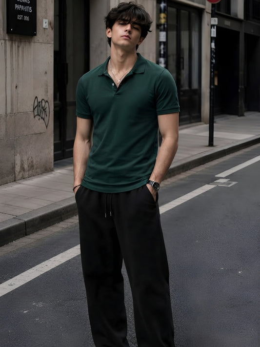 CLASSIC SOLID BOTTLE GREEN POLO TEE - 240 GSM FRENCH TERRY