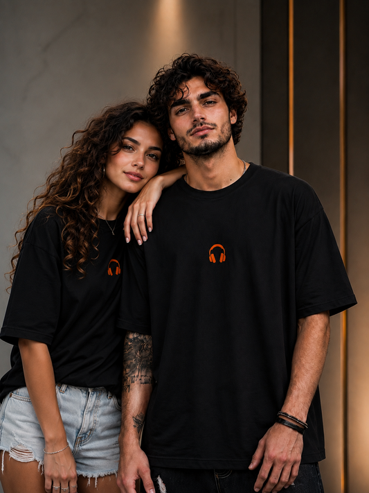 Headphone Edition Oversized Drop Shoulder Tshirt-Black Colour