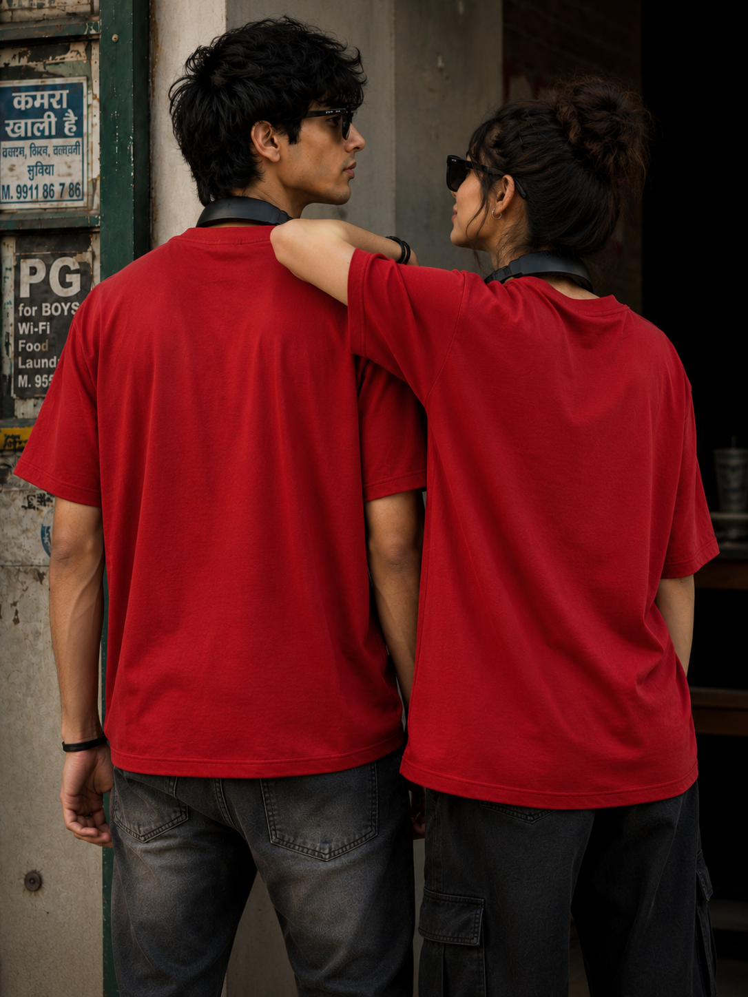Live Through Music-Oversized Drop Shoulder Tshirt-Crimson Red