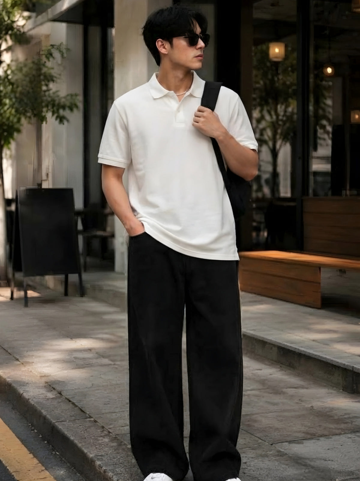 CLASSIC SOLID WHITE POLO TEE - 240 GSM FRENCH TERRY