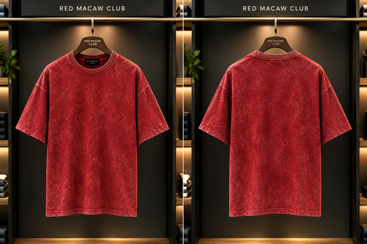 MINIMALIST UNISEX OVERSIZED ACID WASH VIBRANT RED - 260 GSM
