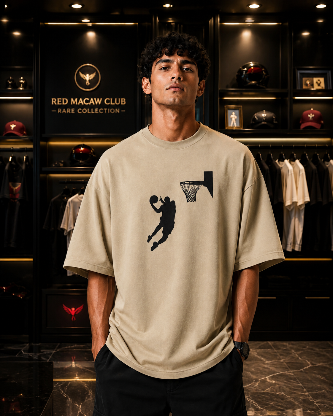 Rare Sports Edition Oversized Drop Shoulder-Beige Colour