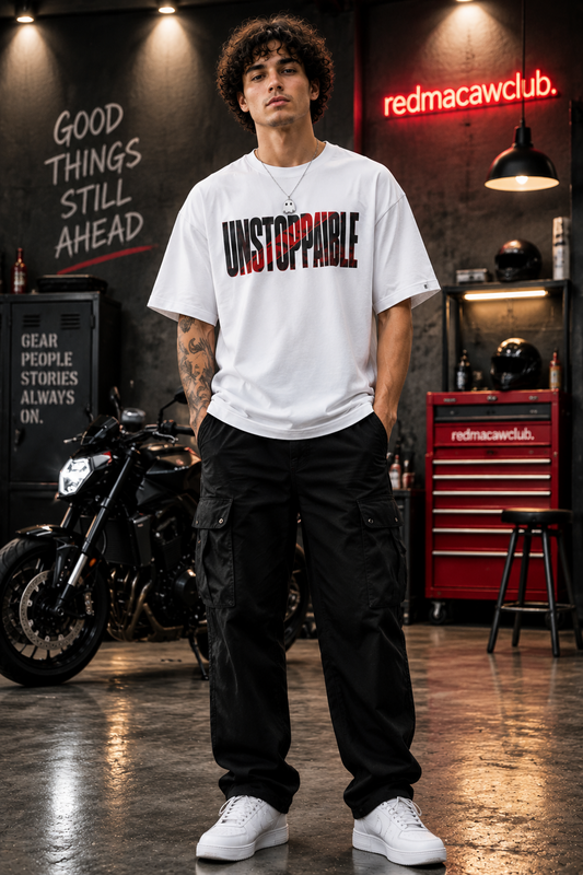 UNSTOPPABLE Oversized Drop Shoulder Tshirt-White colour