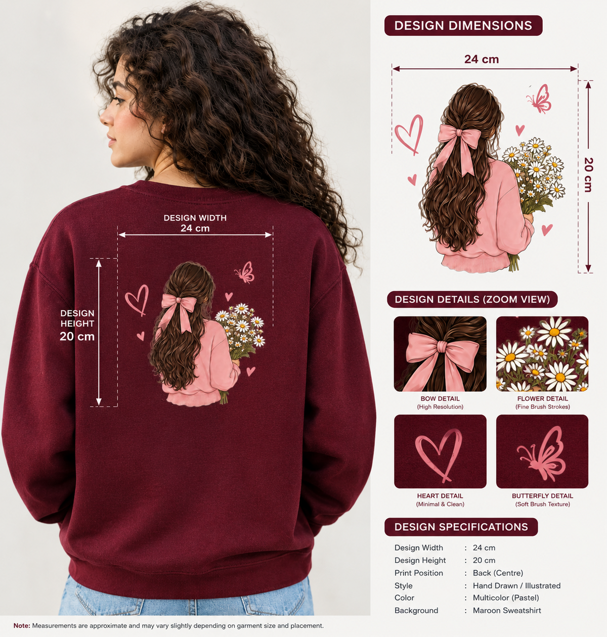 Girl With Flower- Crewneck Maroon Sweatshirt-300 GSM