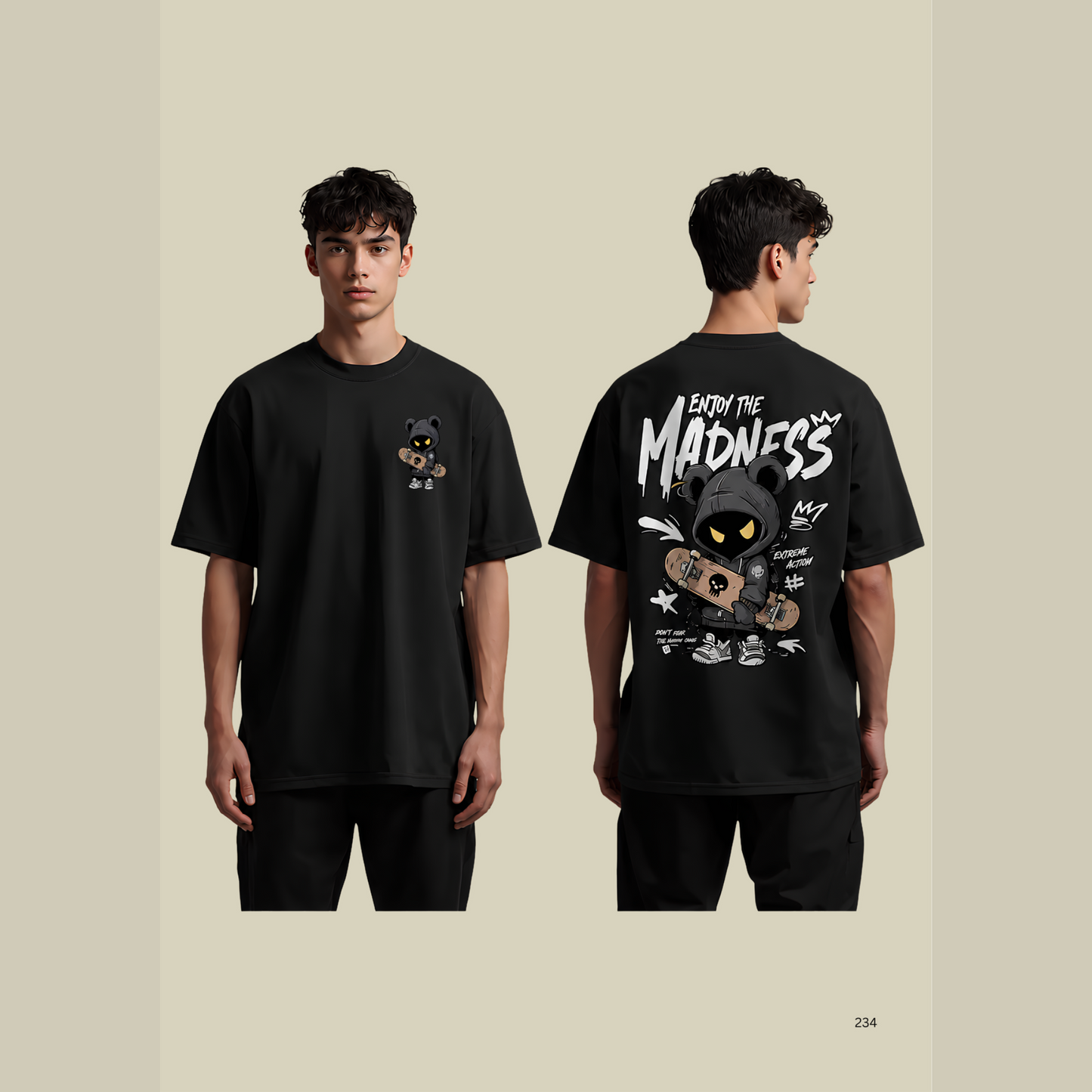 Black Oversized streetwear graphic t-shirt