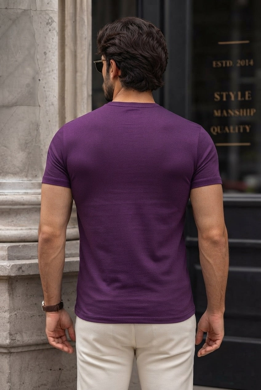 MINIMALIST REGULAR SLIM FIT ROYAL PURPLE TEE - 240 GSM FRENCH TERRY
