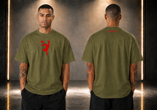 Oversized Drop Shoulder Streetwear T-shirt-Olive Green