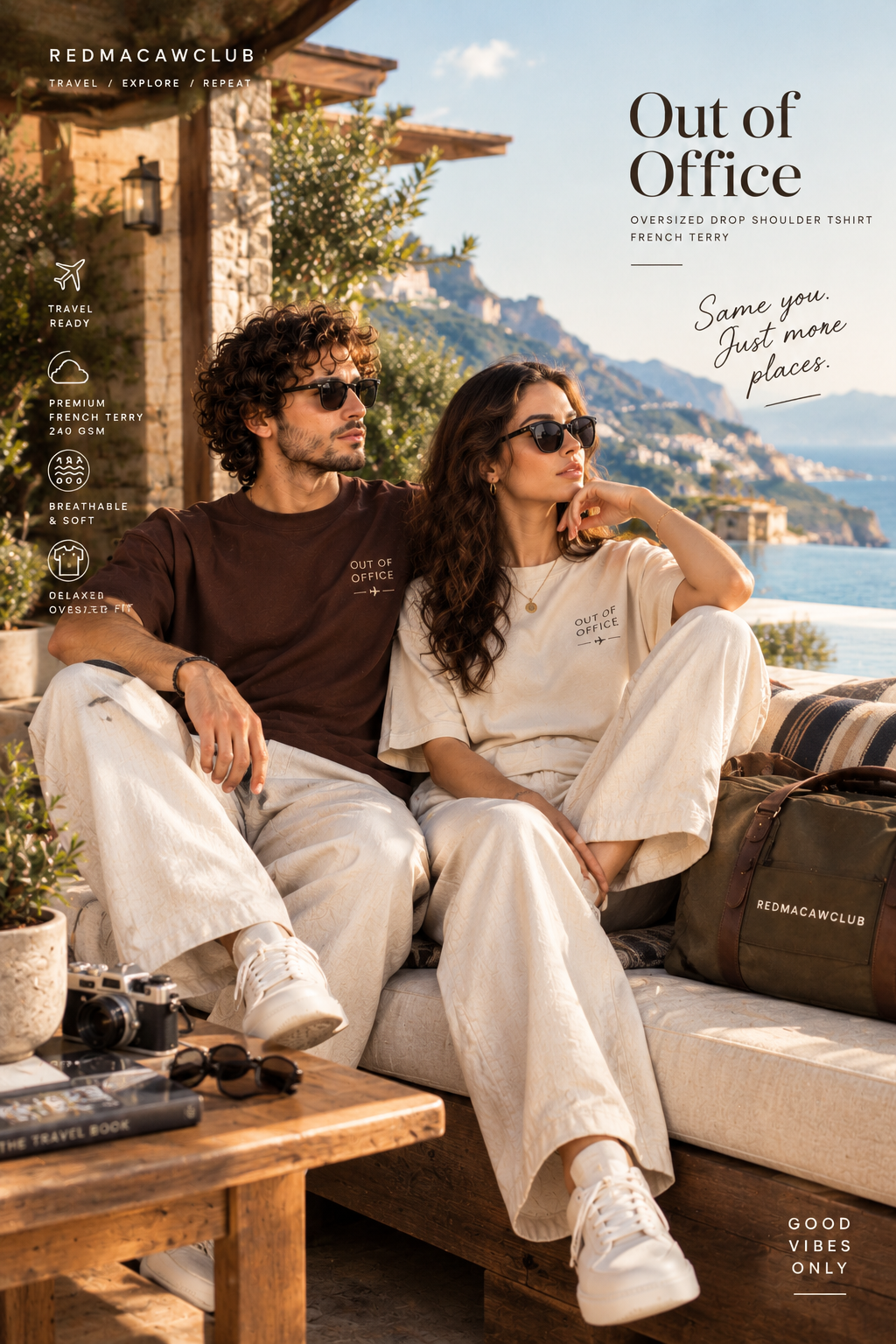 TRAVEL TEE - OUT OF OFFICE OVERSIZED DROP SHOULDER COFEE BROWN 240 GSM FRENCH TERRY