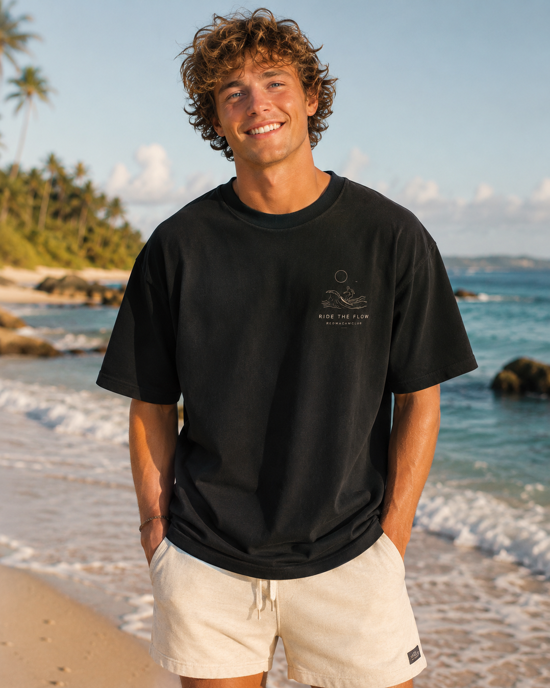 Surf Club-Oversized Minimalist Drop Shoulder Streetwear Tshirt- Black Colour