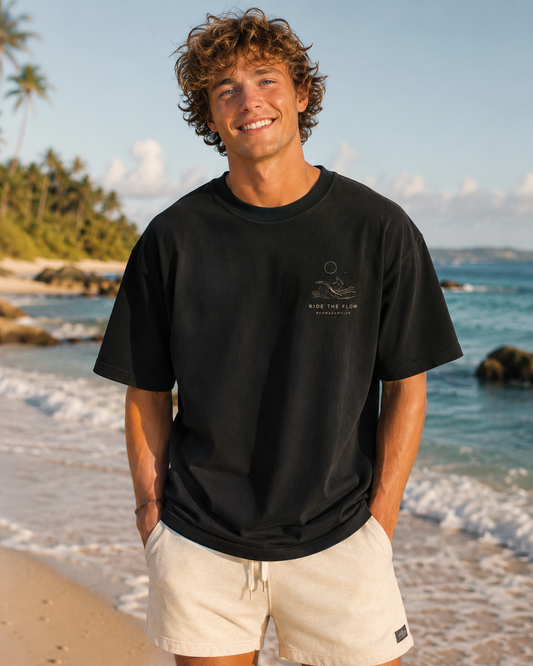 Surf Club-Oversized Minimalist Drop Shoulder Streetwear Tshirt- Black Colour
