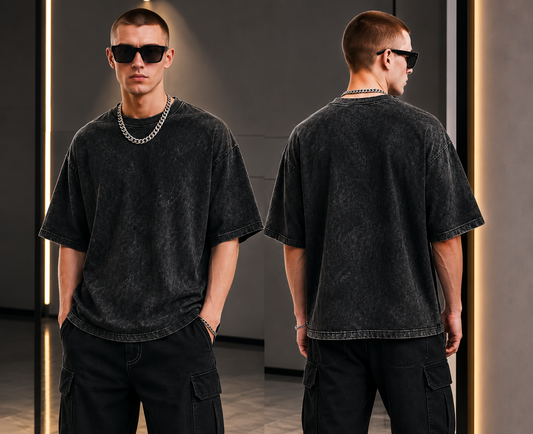 Oversized acid-wash streetwear Tshirt - Charcoal Black
