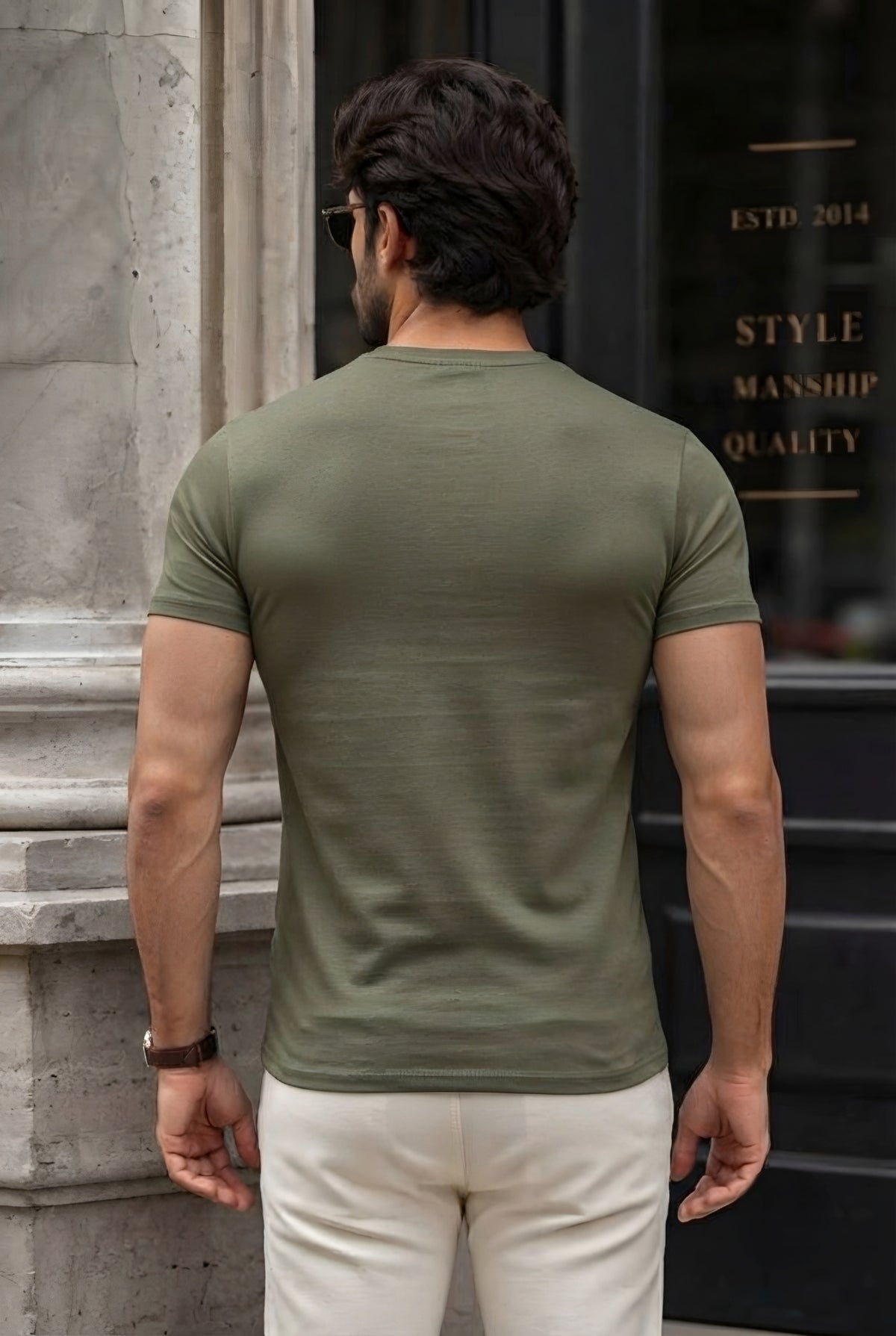 MINIMALIST REGULAR SLIM FIT OLIVE GREEN TEE - 240 GSM FRENCH TERRY