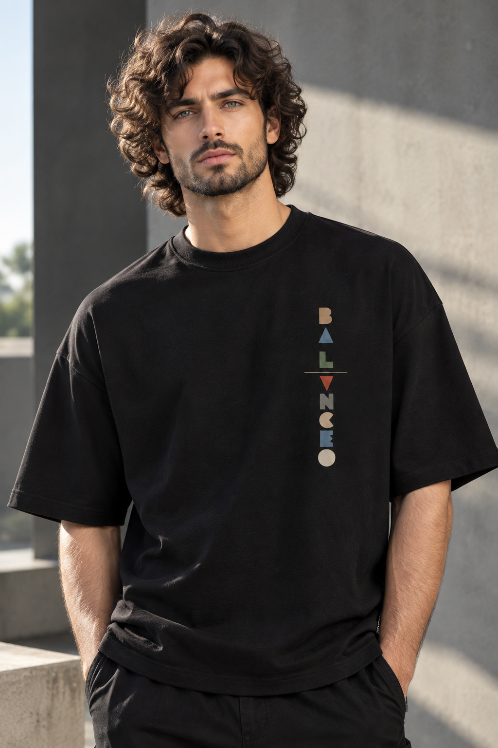 Balance Oversized Drop Shoulder Streetwear-Black