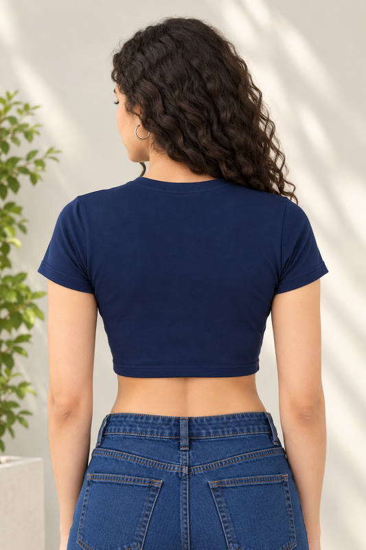 Women’s Crop Top Classic Streetwear Aesthetic -240 GSM-Navy Blue