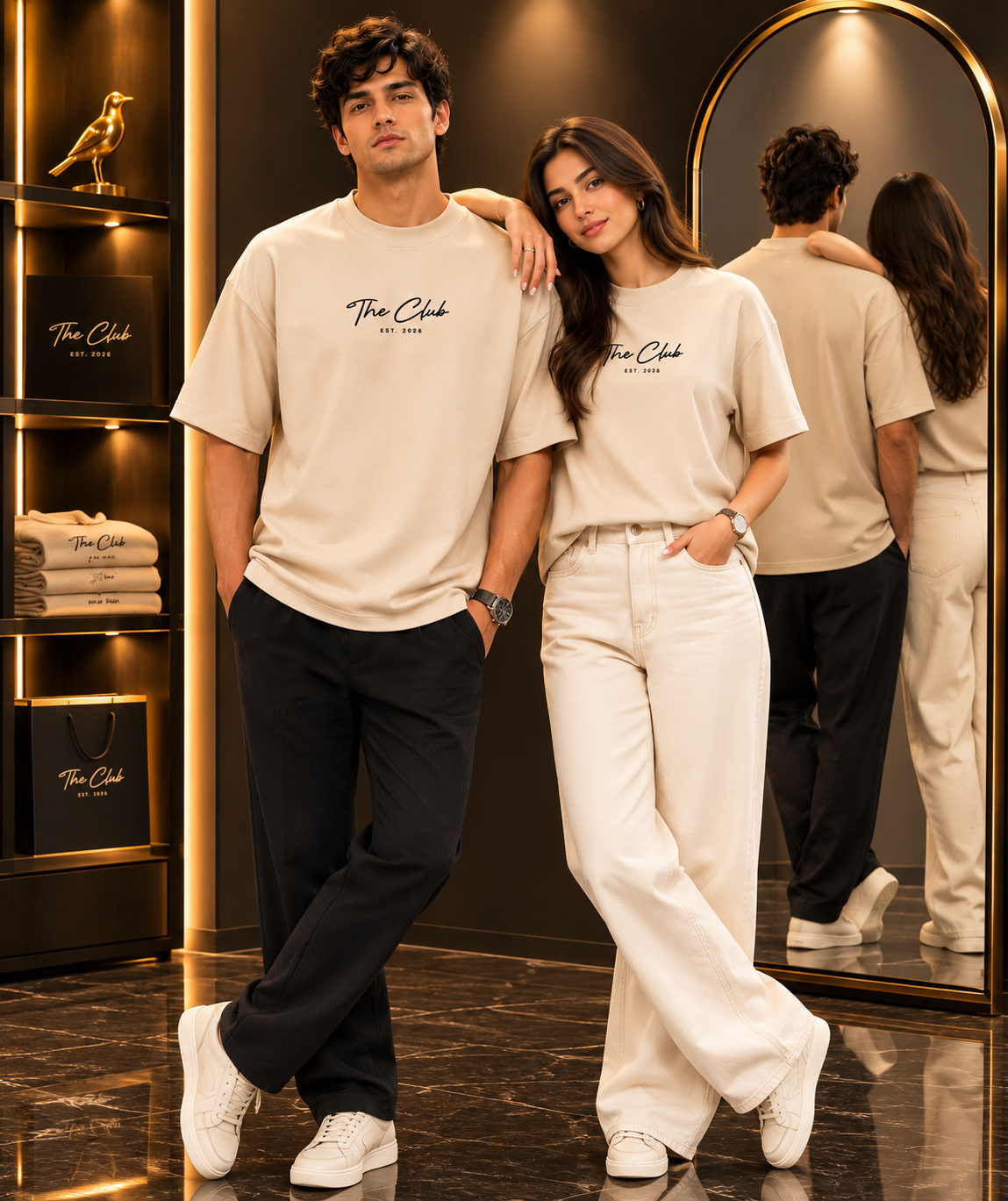 The Club-Oversized Streetwear Tshirt-Beige Colour