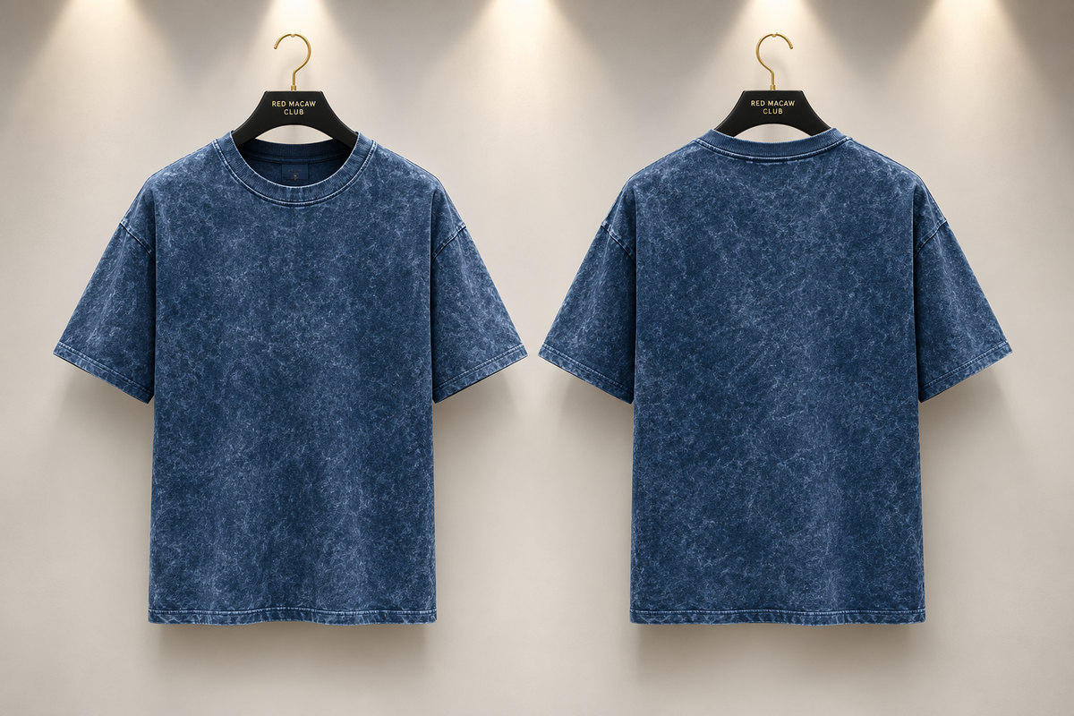 MINIMALIST UNISEX OVERSIZED ACID WASH NAVY BLUE TEE- 260 GSM