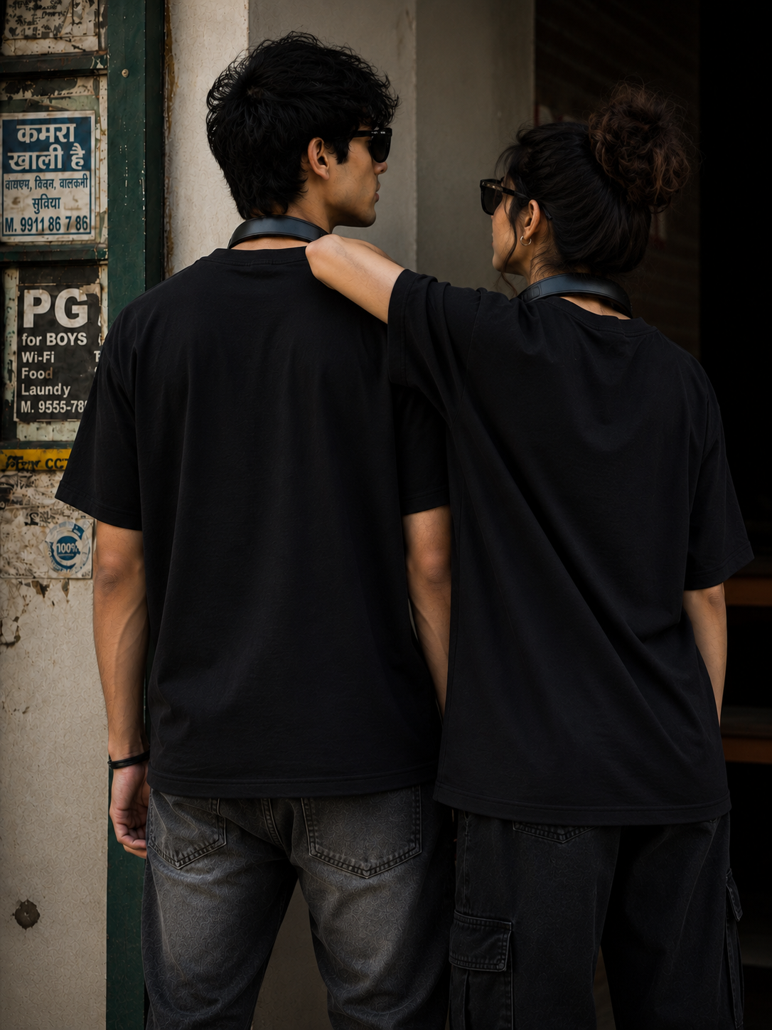 Live Through Music-Oversized Drop Shoulder Streetwear Tshirt-Black Colour