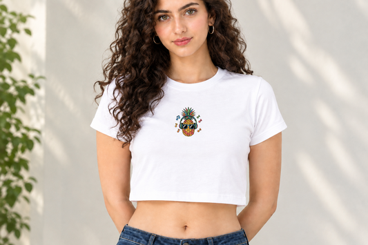 Cool Pineapple Women’s Crop White Top-240 GSM