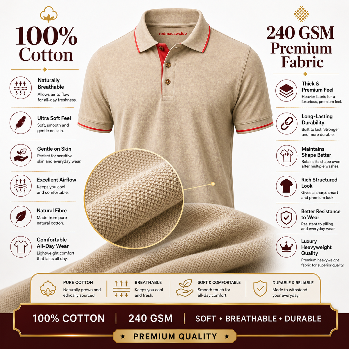 Tipping Polo Tshirt-Beige Colour