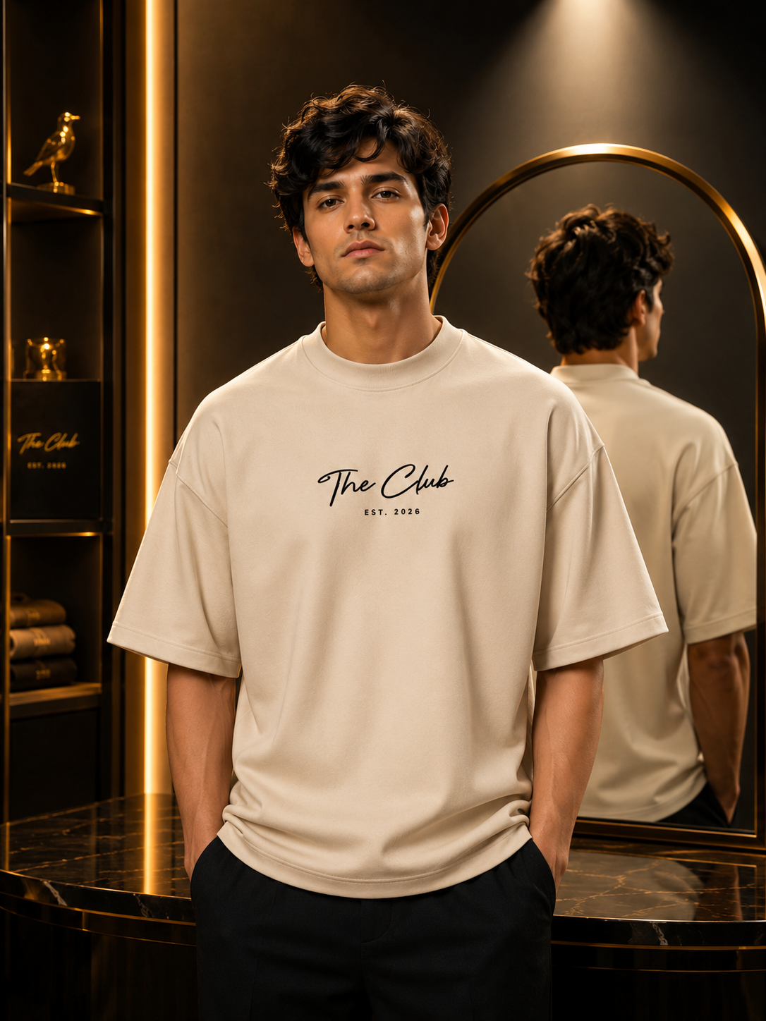 The Club-Oversized Streetwear Tshirt-Beige Colour