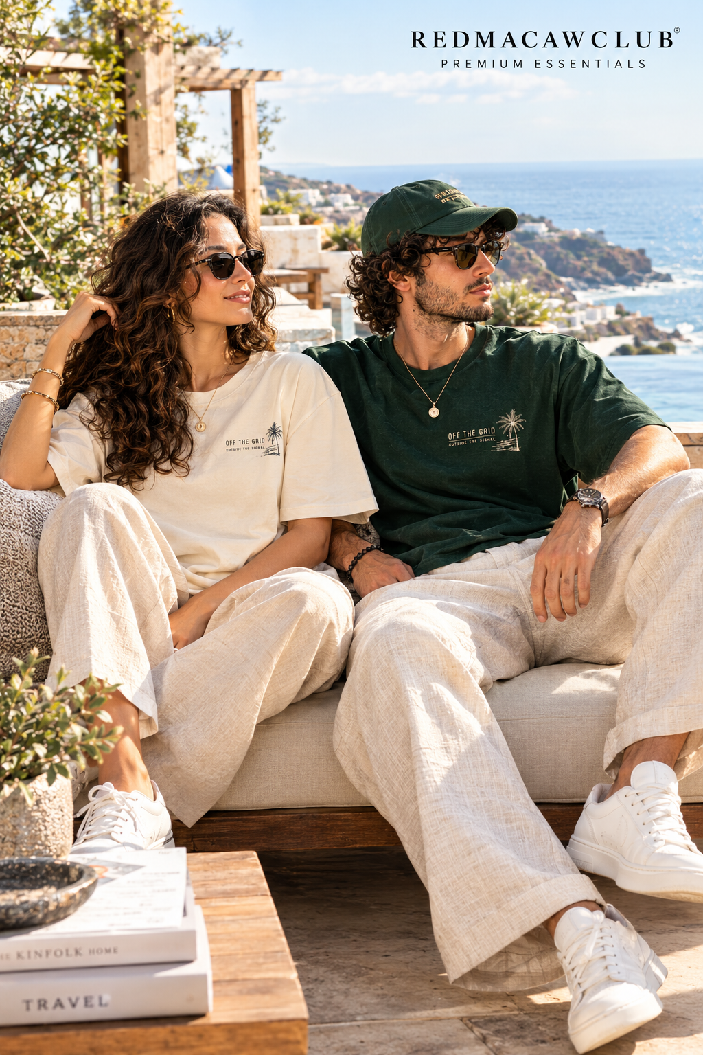 OFF THE GRID OVERSIZED DROP SHOULDER GREEN TEE - 240 GSM FRENCH TERRY