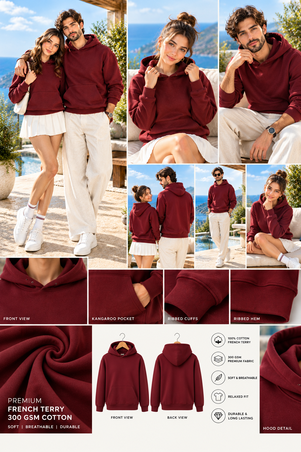 CLASSIC UNISEX MAROON HOODIE -300 GSM FRENCH TERRY