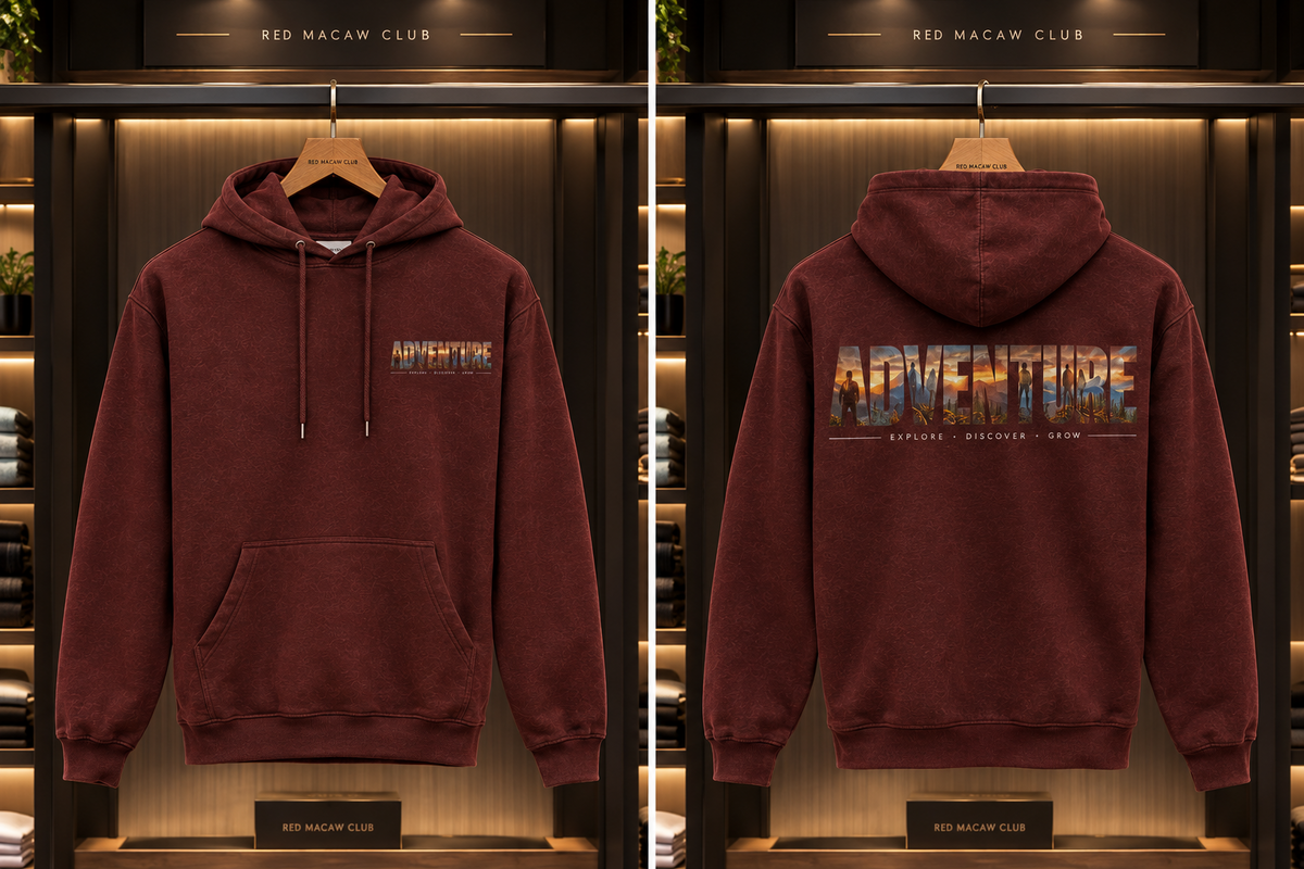 ADVENTURE UNISEX MAROON HOODIE - 350 GSM FLEECE COTTON