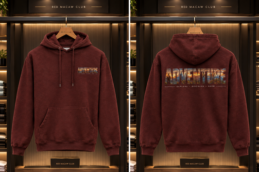 ADVENTURE UNISEX MAROON HOODIE - 350 GSM FLEECE COTTON