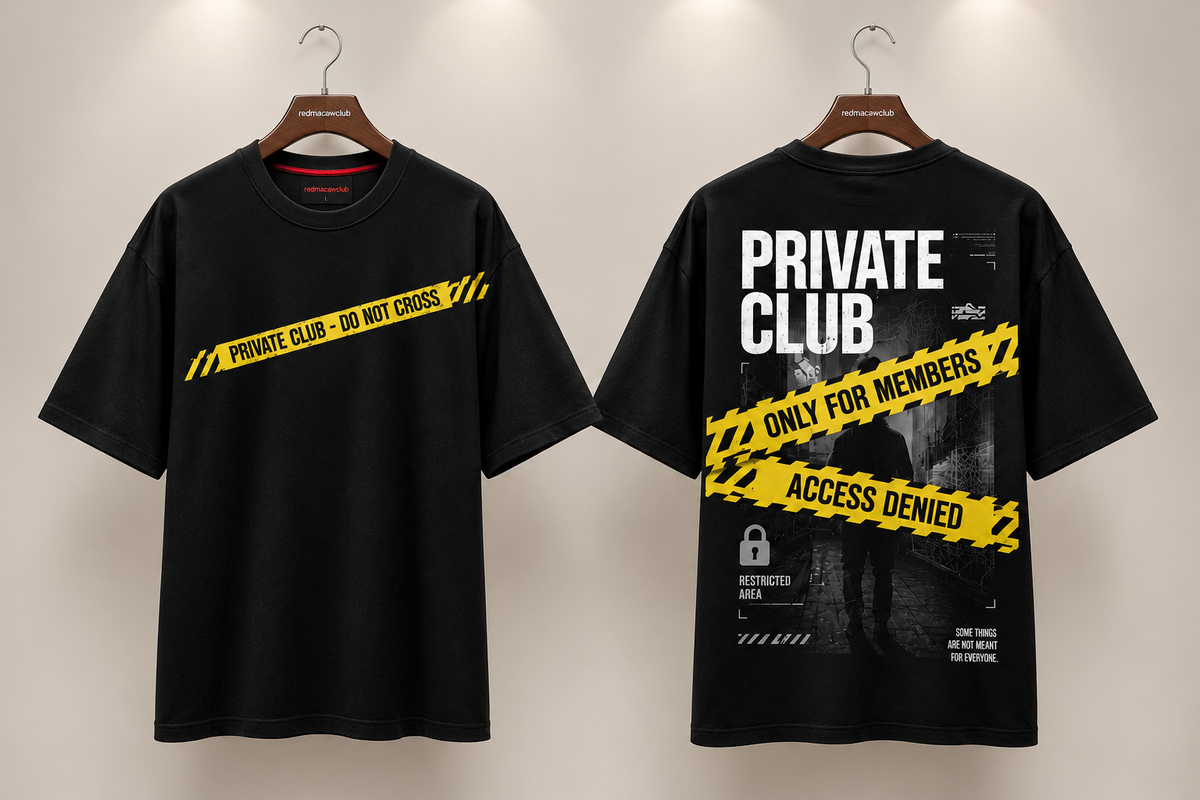 PRIVATE CLUB - UNISEX OVERSIZED DROP SHOULDER BLACK TEE - 240 GSM FRENCH TERRY