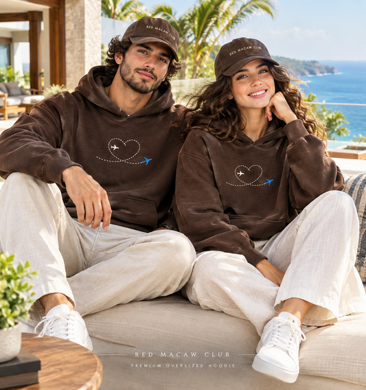 A FLIGH PATH TO A HEART - UNISEX COFFEE BROWN HOODIE- 350 GSM COTTON