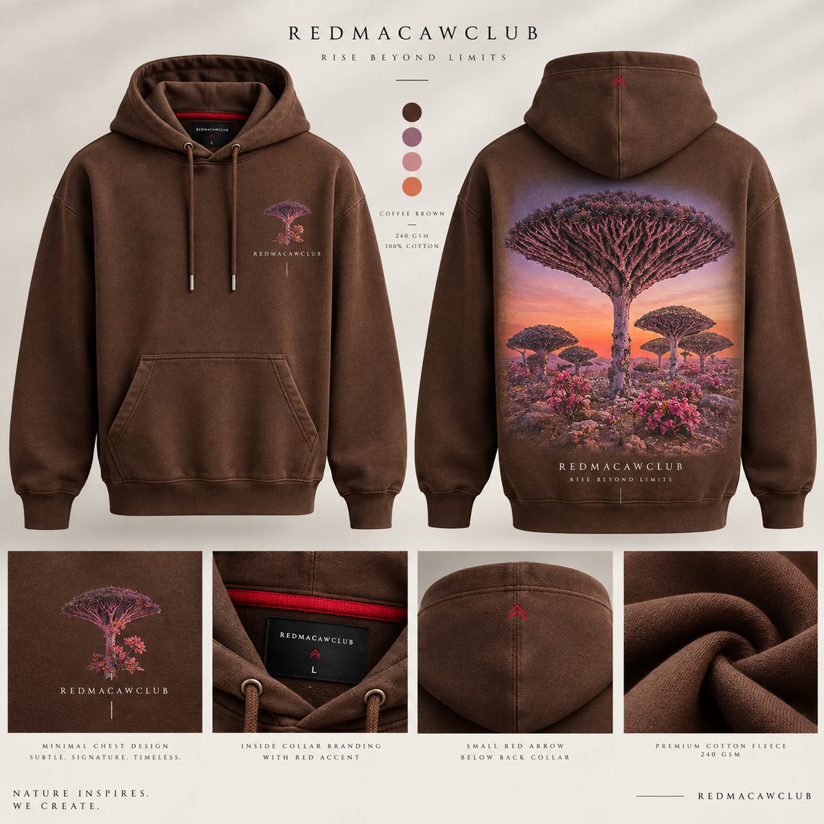 SOCOTRA – THE ALIEN ISLAND - UNISEX COFFEE BROWN HOODIE - 350 GSM FRENCH TERRY