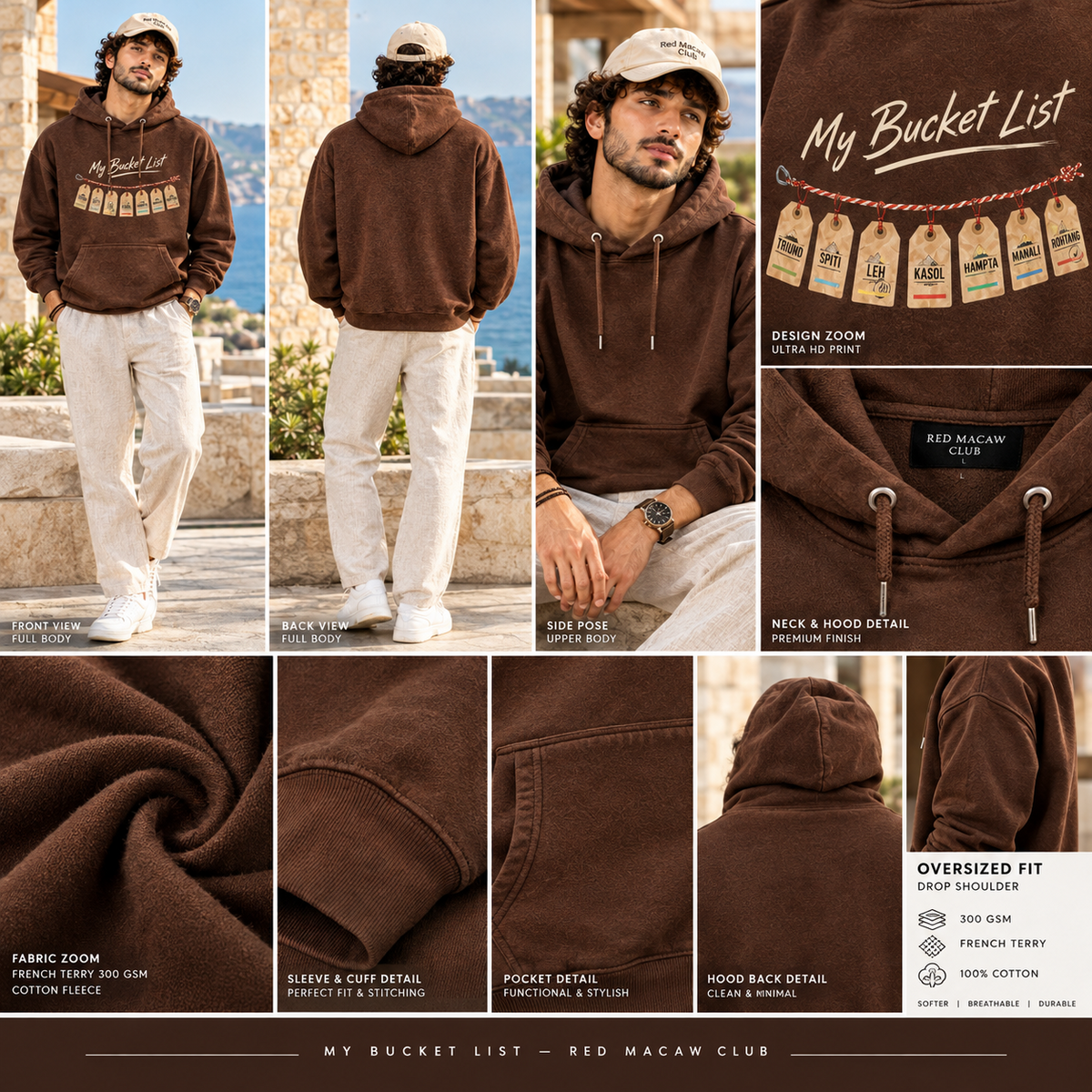 MY BUCKET LIST - UNISEX COFFEE BROWN HOODIE - 350 GSM FLEECE COTTON
