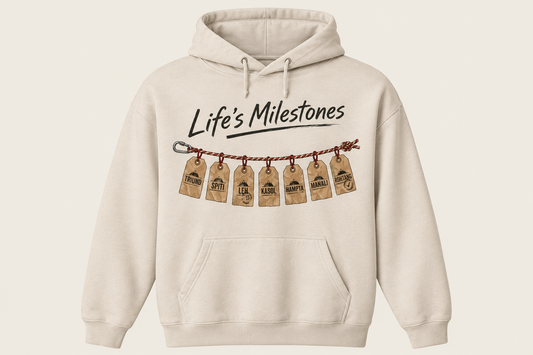 LIFES MILESTONES - UNISEX OFF WHITE HOODIE - 350 GSM FLEECE COTTON