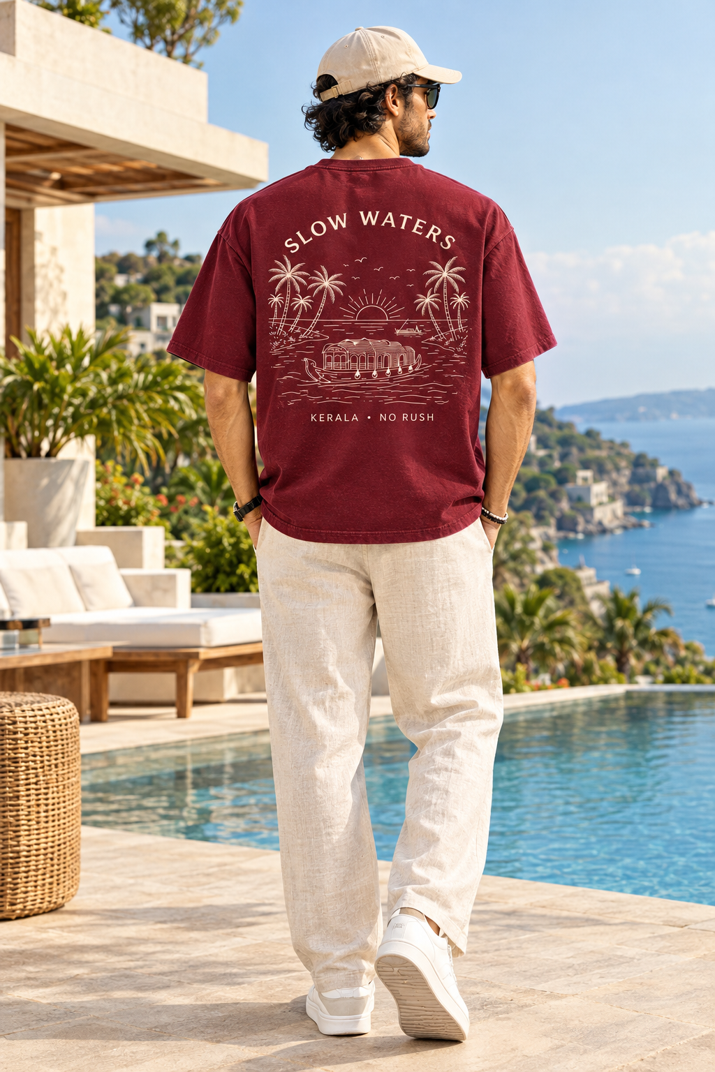 ALLEPPEY - REGULAR SLIM FIT CREW NECK MAROON TEE - 100 % COTTON