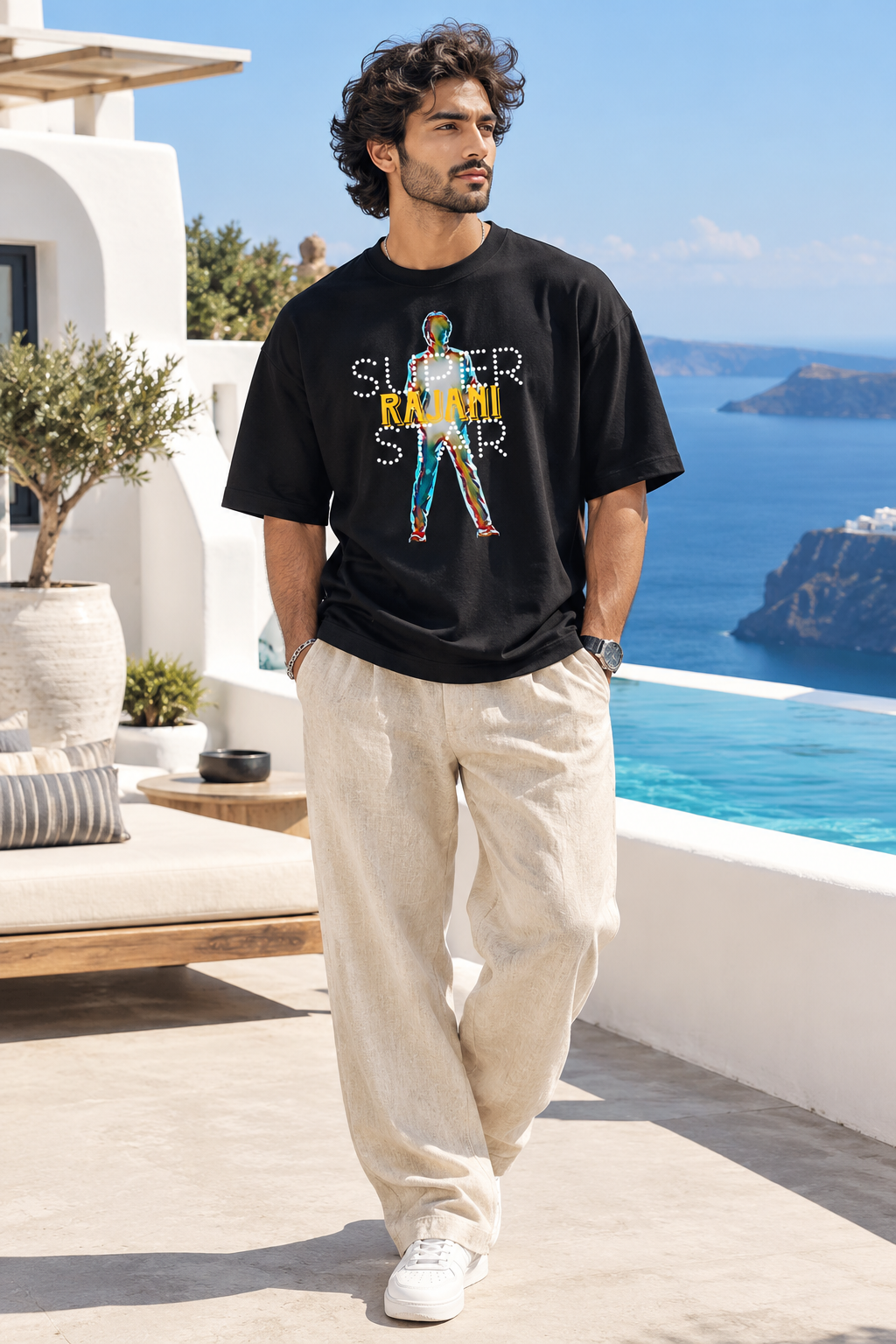 SUPER RAJANI STAR - OVERSIZED DROP SHOULDER BLACK TEE - 240 GSM FRENCH TERRY