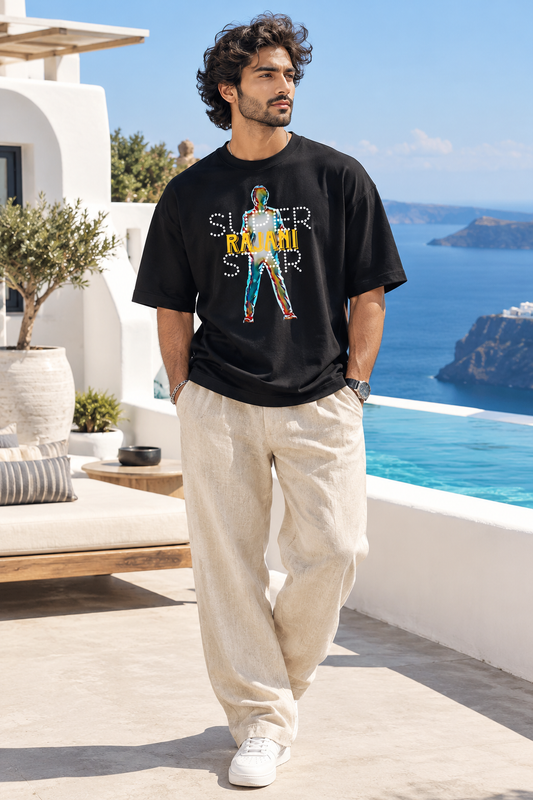 SUPER RAJANI STAR - OVERSIZED DROP SHOULDER BLACK TEE - 240 GSM FRENCH TERRY