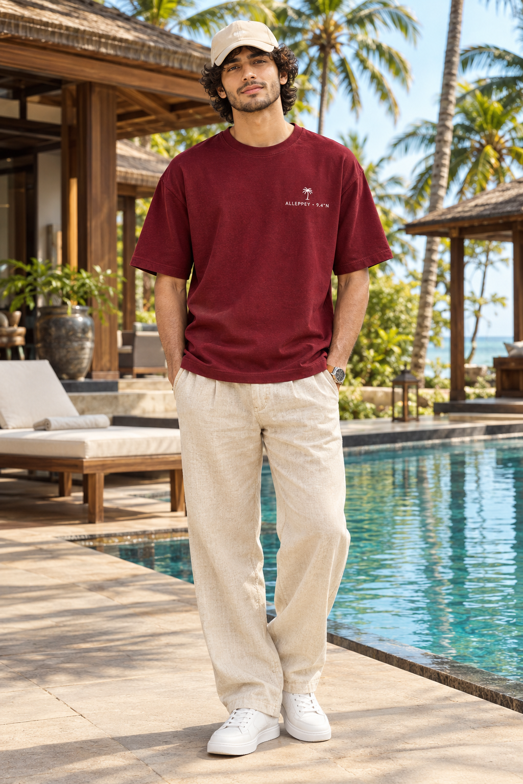 ALLEPPEY - REGULAR SLIM FIT CREW NECK MAROON TEE - 100 % COTTON
