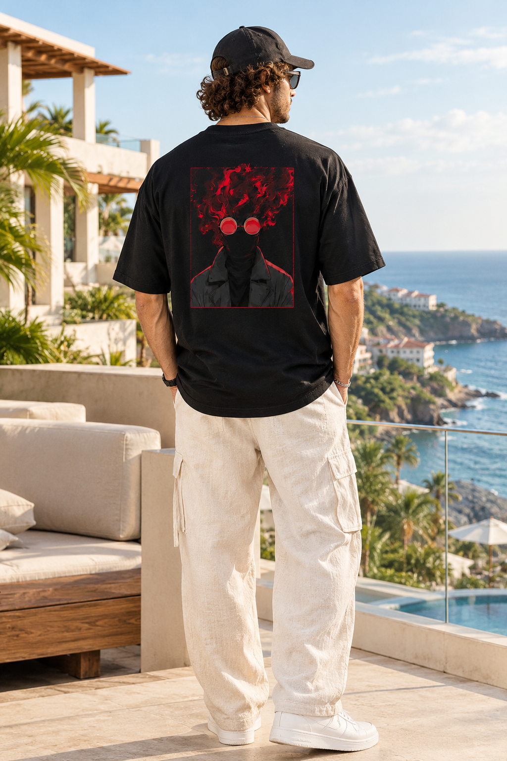 GHOST FIRE - OVERSIZED DROP SHOULDER BLACK TEE - 240 GSM FRENCH TERRY