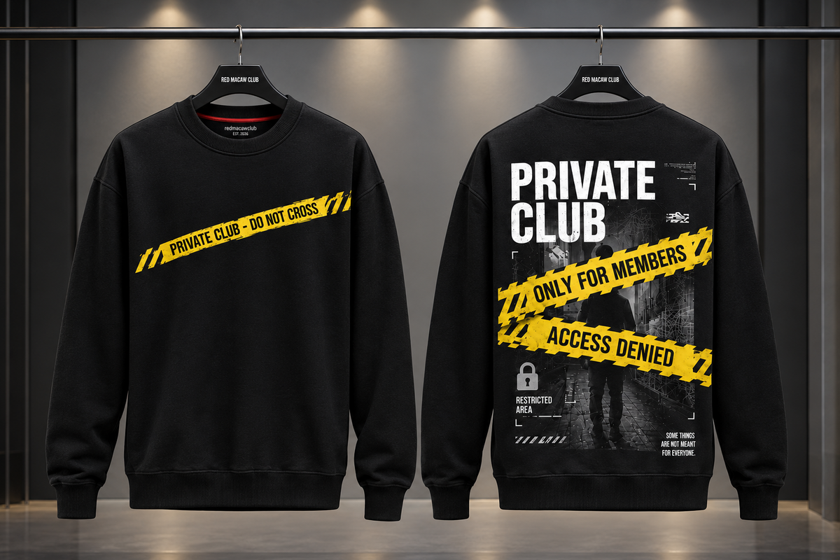 PRIVATE CLUB- UNISEX BLACK SWEATSHIRT 300 GSM FRENCH TERRY COTTON
