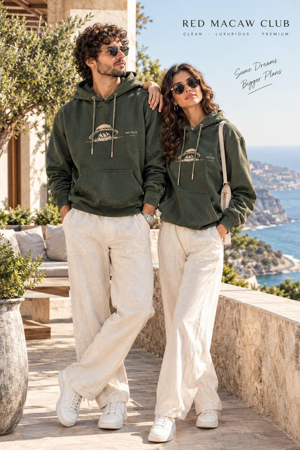 LUFFY - ONE PIECE - UNISEX HOODIE OLIVE GREEN- 300 GSM COTTON