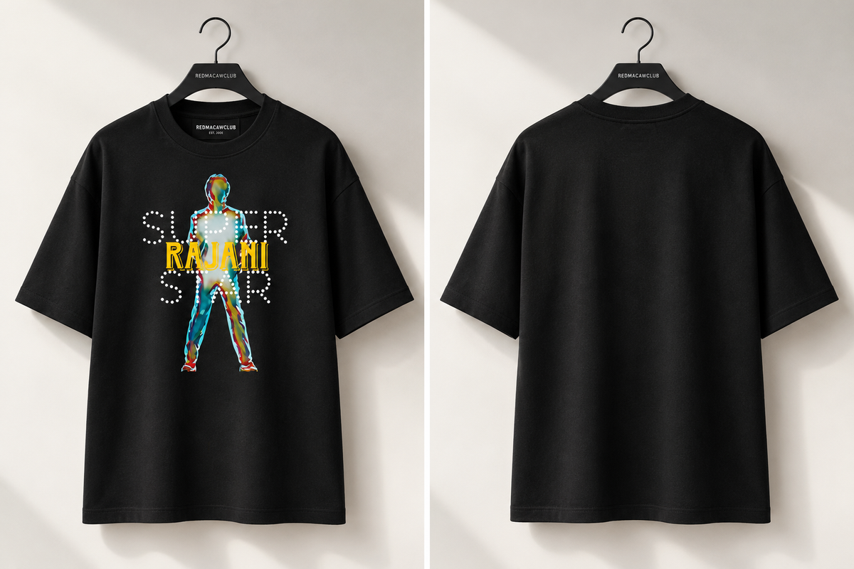 SUPER RAJANI STAR - OVERSIZED DROP SHOULDER BLACK TEE - 240 GSM FRENCH TERRY
